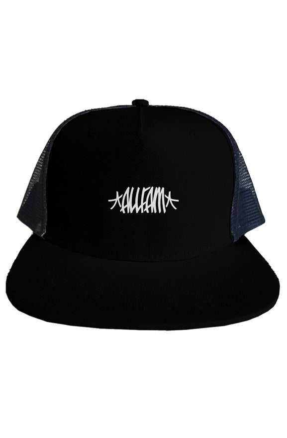 AF BAY BOMBERS FLAT BILL TRUCKER HAT (BLK/WHT)