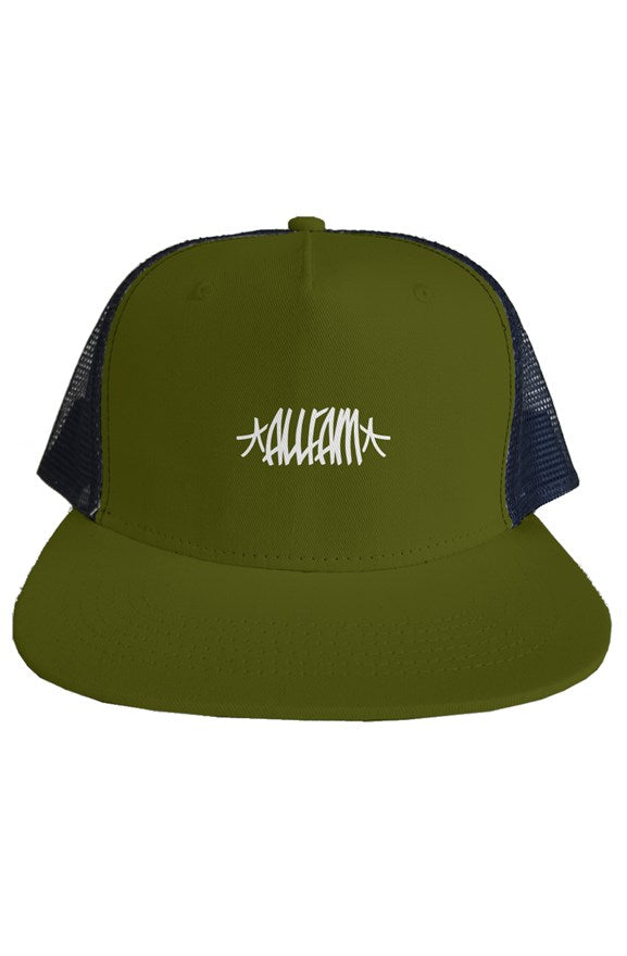 AF BAY BOMBERS FLAT BILL TRUCKER HAT  (ARMY/WHT)