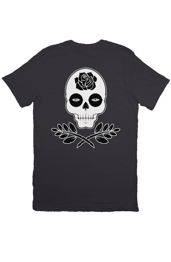 AF SKULLS AND ROSES TEE DK GREY (embroidered on front)