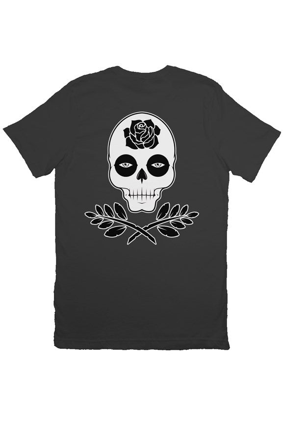 AF SKULLS AND ROSES TEE BLK (embroidered on front)