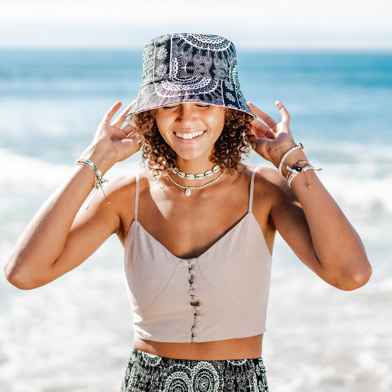 Black and Cream Reversible Bucket Hat