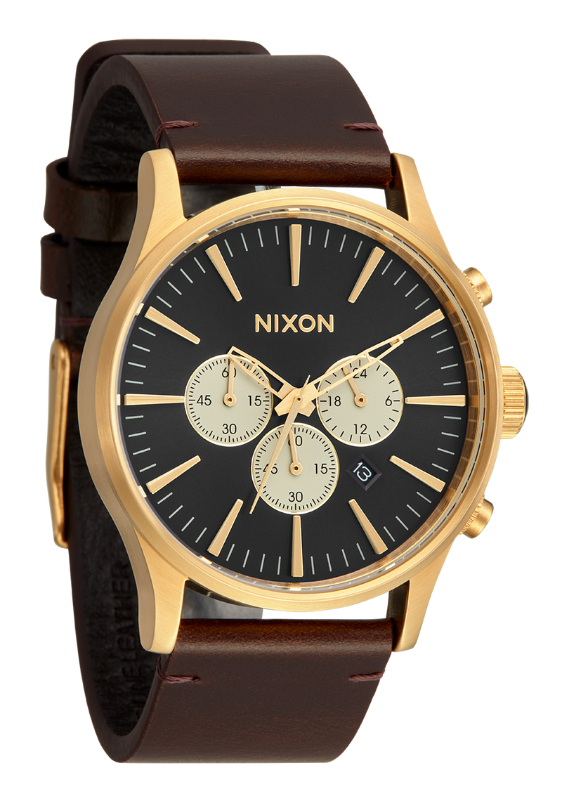 Sentry Chrono Leather - Matte Black / Gold / Black