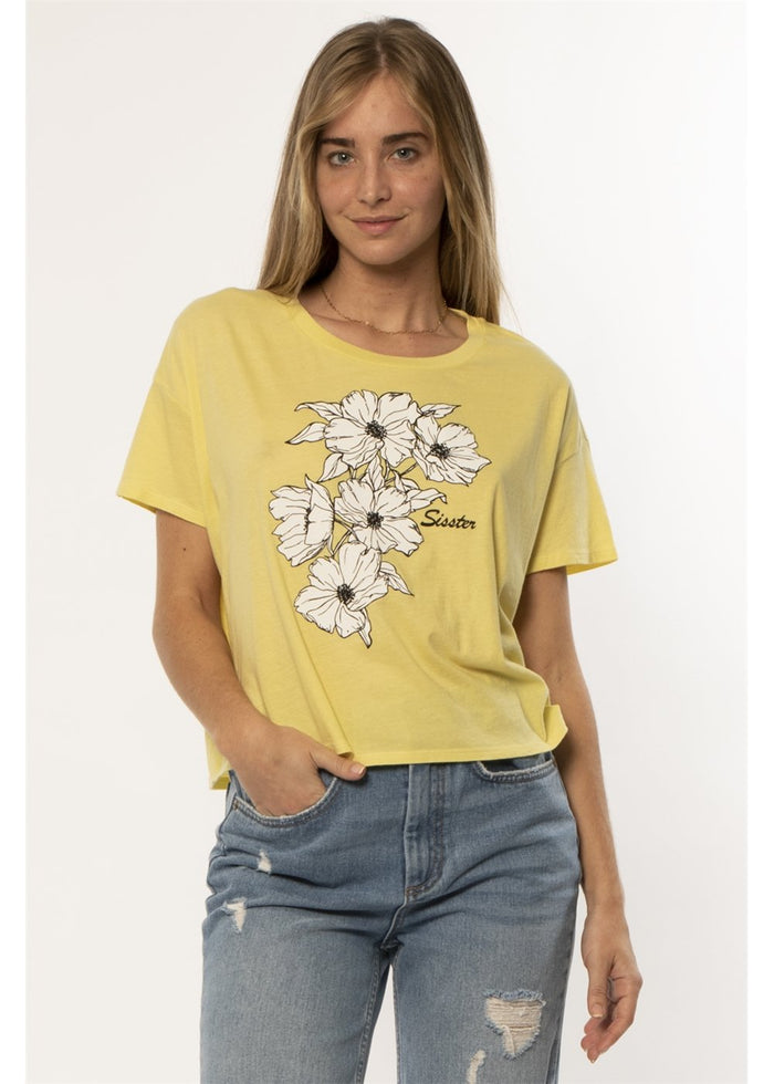 Fading Floral Ss Crop Knit Tee