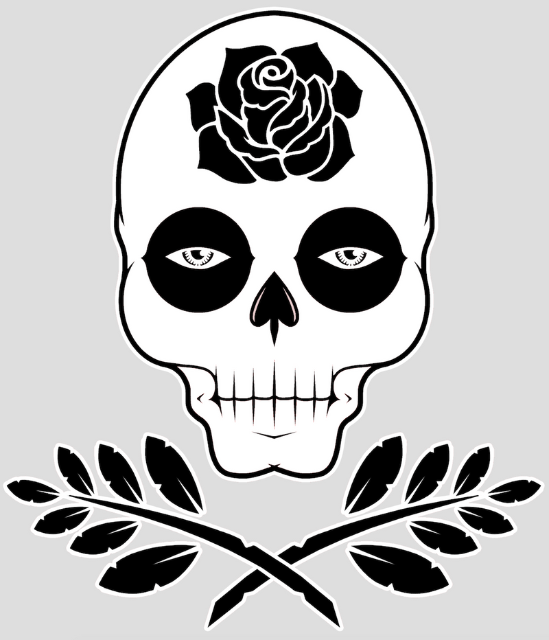 AF SKULLS AND ROSES TEE BLK (embroidered on front)