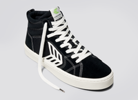 CATIBA PRO High Skate Black Suede and Canvas Contrast Thread Ivory Logo Sneaker Men