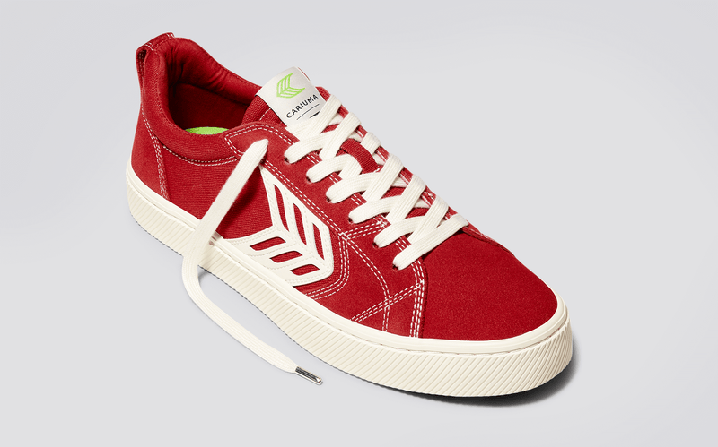 CATIBA PRO Skate Samba Red Suede and Canvas Contrast Thread Ivory Logo Sneaker Men