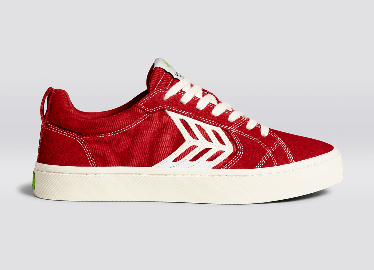 CATIBA PRO Skate Samba Red Suede and Canvas Contrast Thread Ivory Logo Sneaker Men