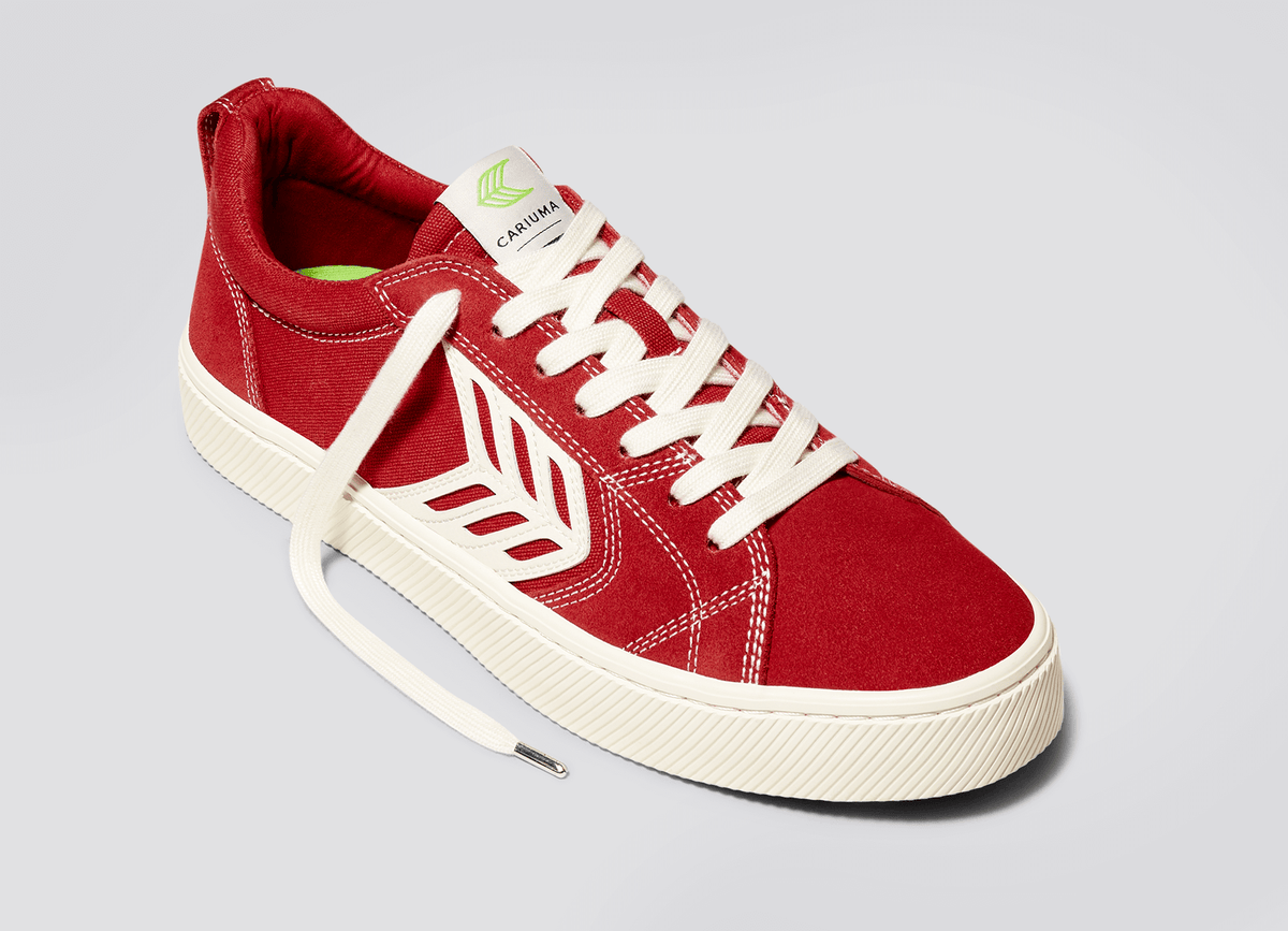 CATIBA PRO Skate Samba Red Suede and Canvas Contrast Thread Ivory Logo Sneaker Men