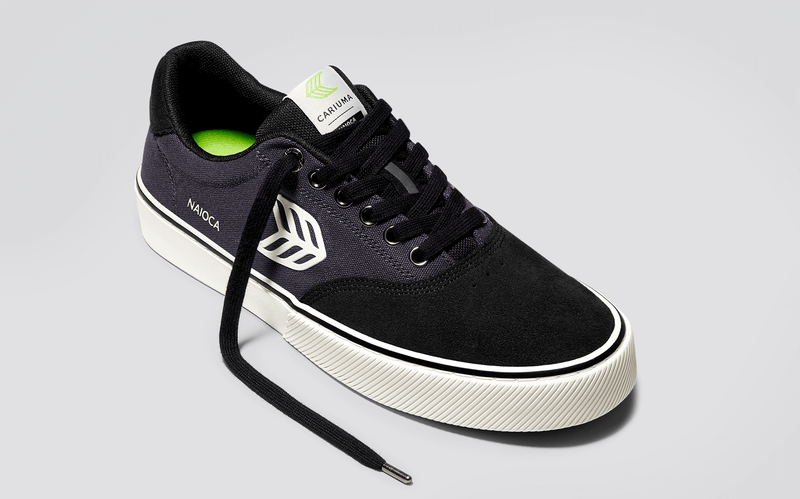 NAIOCA Pro Skate Jet Black Suede Dark Grey Canvas Ivory Logo Sneaker Men