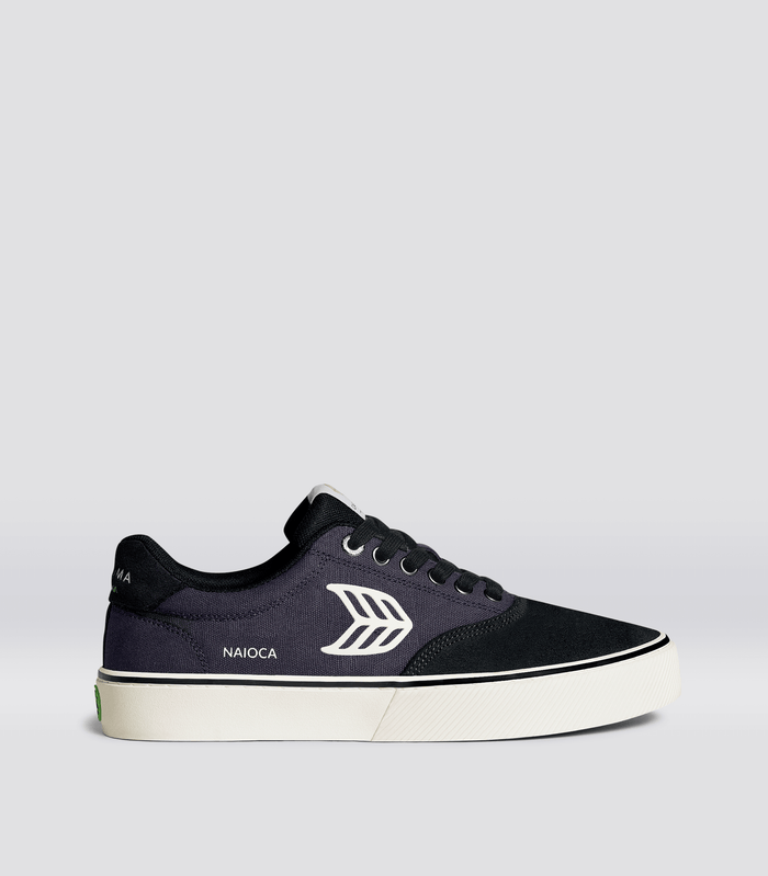 NAIOCA Pro Skate Jet Black Suede Dark Grey Canvas Ivory Logo Sneaker Women