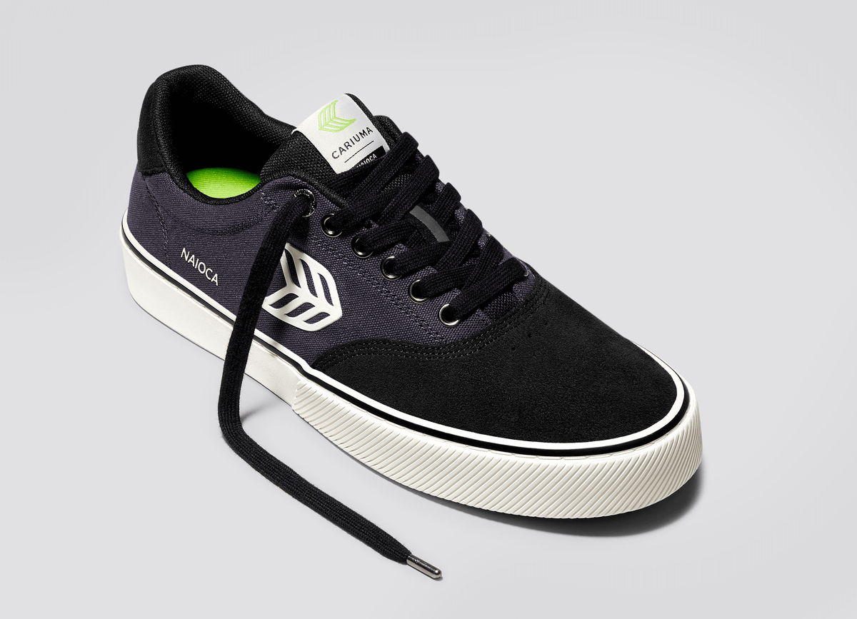 NAIOCA Pro Skate Jet Black Suede Dark Grey Canvas Ivory Logo Sneaker Men