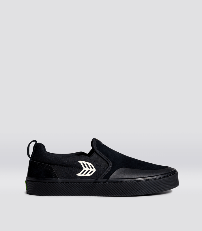 SLIP ON Skate PRO All Black Suede and Canvas Ivory Logo Sneaker Women