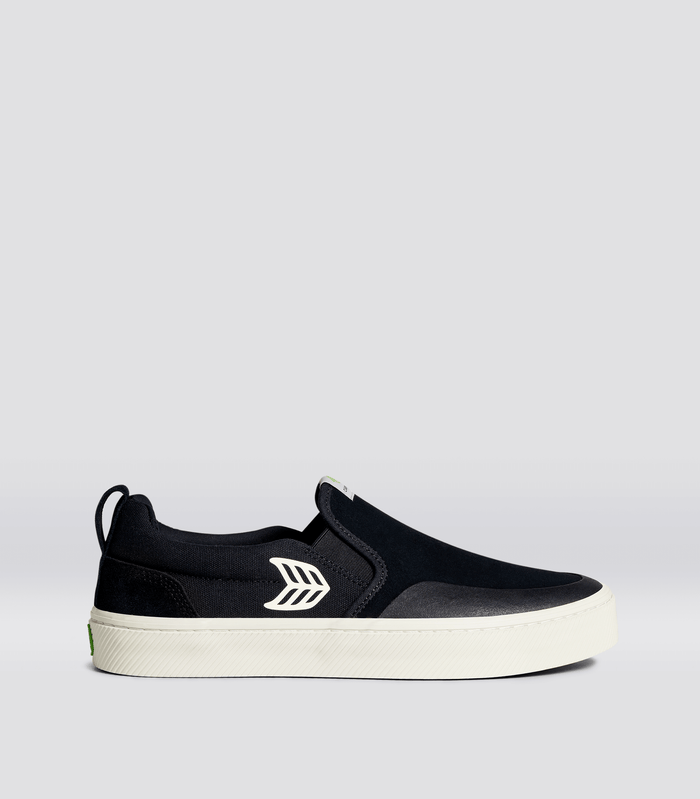 SLIP ON Skate PRO Black Suede and Canvas Ivory Logo Sneaker Women