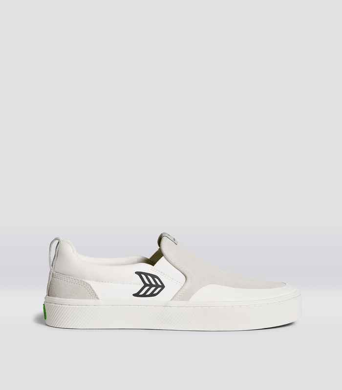 SLIP ON Skate PRO Off-White Canvas Vintage White Suede Black Logo Sneaker Women