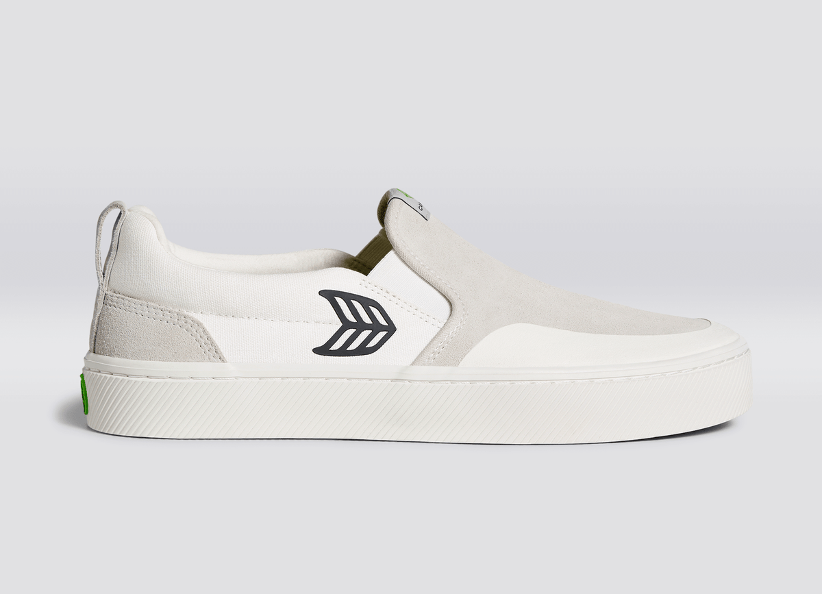 SLIP ON Skate PRO Off-White Canvas Vintage White Suede Black Logo Sneaker Women