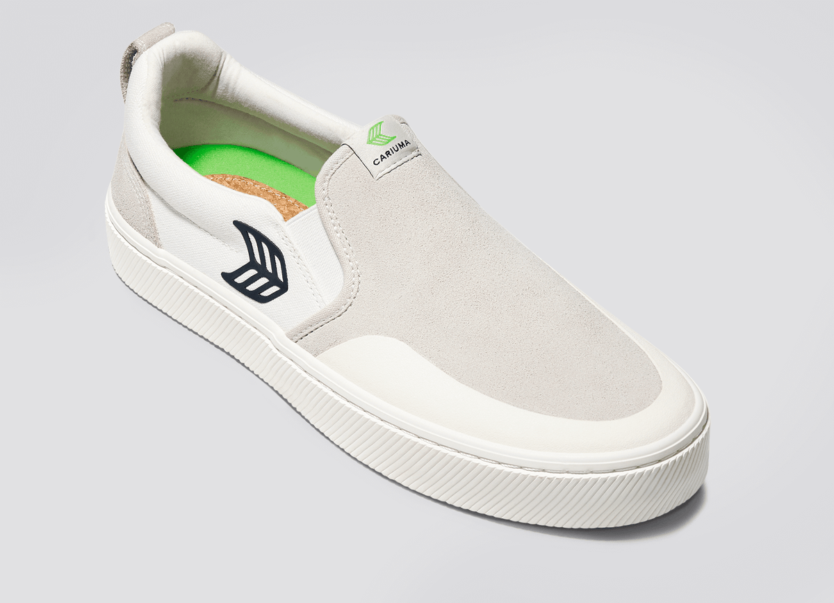 SLIP ON Skate PRO Off-White Canvas Vintage White Suede Black Logo Sneaker Women