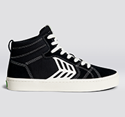 CATIBA PRO High Skate Black Suede and Canvas Contrast Thread Ivory Logo Sneaker Men