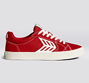 CATIBA PRO Skate Samba Red Suede and Canvas Contrast Thread Ivory Logo Sneaker Men