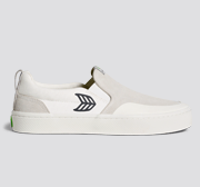 SLIP ON Skate PRO Off-White Canvas Vintage White Suede Black Logo Sneaker Women