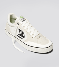 VALLELY Skate Vintage White Suede and Off-White Cordura Black Logo Sneaker Men