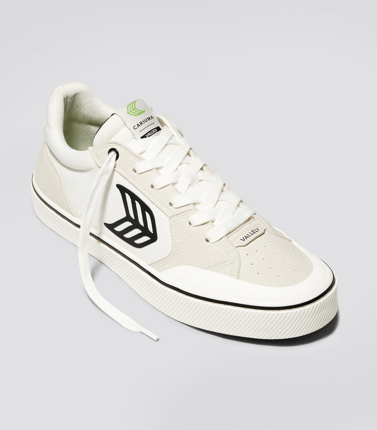 VALLELY Skate Vintage White Suede and Off-White Cordura Black Logo Sneaker Men