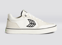 VALLELY Skate Vintage White Suede and Off-White Cordura Black Logo Sneaker Men