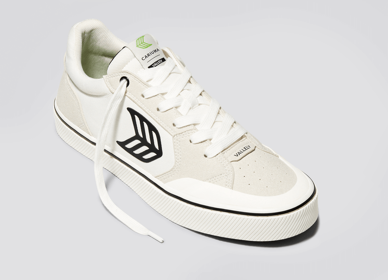 VALLELY Skate Vintage White Suede and Off-White Cordura Black Logo Sneaker Men